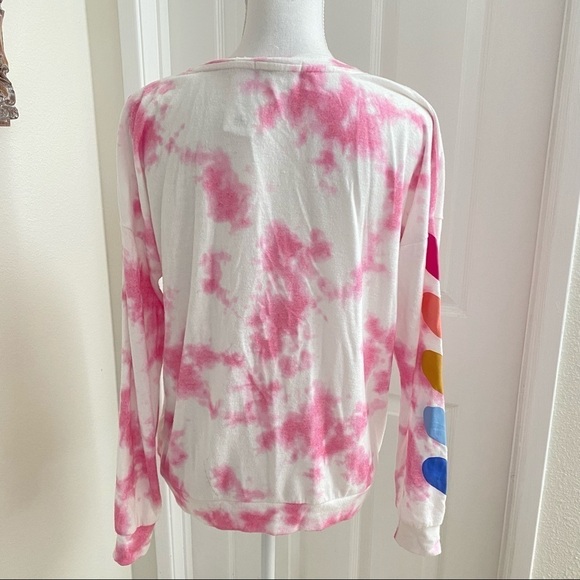 PJ Salvage Pink Tie Dye V-neck Heart LS Top Small - Picture 7 of 9